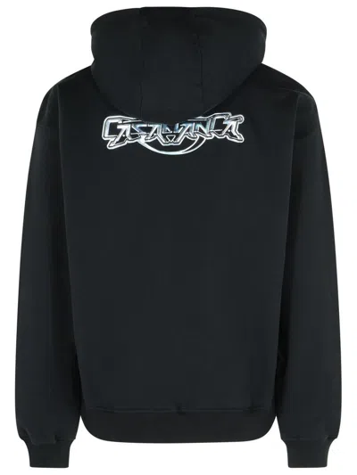 Casablanca Black Cotton Sweatshirt With Drawstring Hood And Contrast Logo In Black