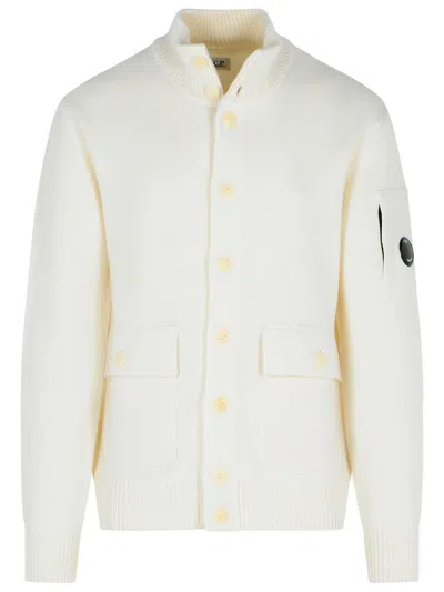 C.p. Company Wool Blend Sweater Front Pockets In White