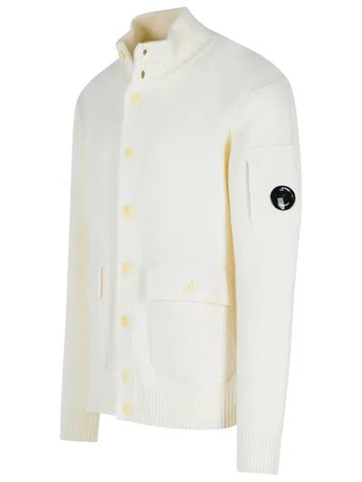 C.p. Company Wool Blend Sweater Front Pockets In White