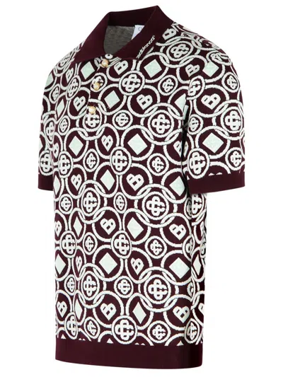 Casablanca Monogram Knit Short-sleeved Polo T-shirt In Black