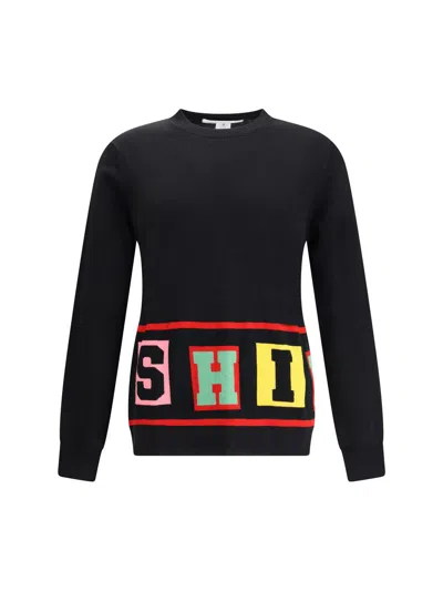 Comme Des Garçons Intarsia Knit Sweater With Colorful Lettering In Black