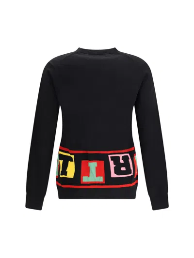 Comme Des Garçons Intarsia Knit Sweater With Colorful Lettering In Black