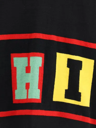 Comme Des Garçons Intarsia Knit Sweater With Colorful Lettering In Black