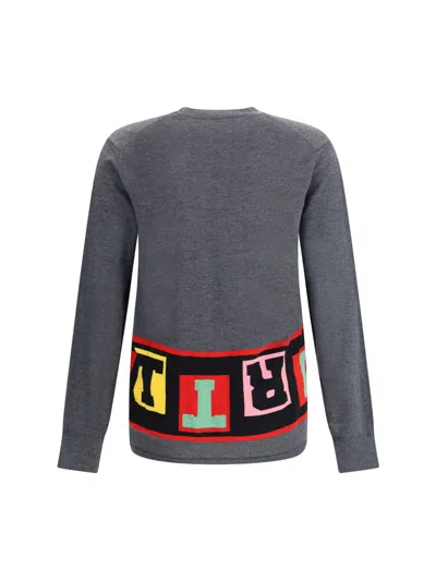Comme Des Garçons Bold Intarsia Knit Sweater With Cuffed Sleeves In Gray