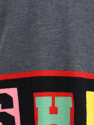 Comme Des Garçons Bold Intarsia Knit Sweater With Cuffed Sleeves In Gray