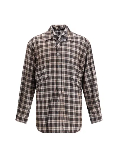 Dsquared2 D2 X Magliano Brown Shirt With Tie Detail On The Front And All-over Check Motif In Cotton Man In Brown