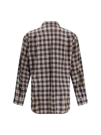 Dsquared2 D2 X Magliano Brown Shirt With Tie Detail On The Front And All-over Check Motif In Cotton Man In Brown