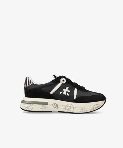 Premiata Leather And Suede Sneakers With Animalier Details In Black