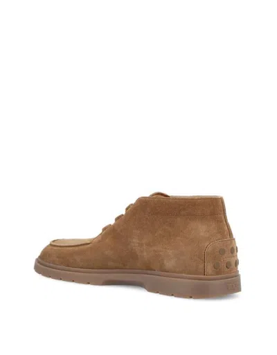 Tod's Leather Ankle Boots Suitable For Desert Terrain In Brown