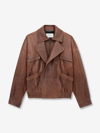 Saint Laurent Crossed Leather Jacket In Brown