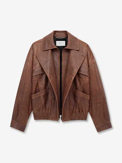 Saint Laurent Crossed Leather Jacket In Brown