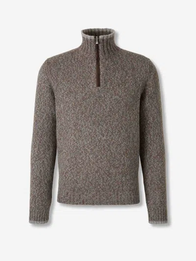 Fedeli Half-zip Ribbed Organic-cotton Sweater In Brown