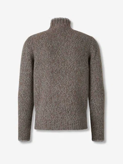 Fedeli Half-zip Ribbed Organic-cotton Sweater In Brown