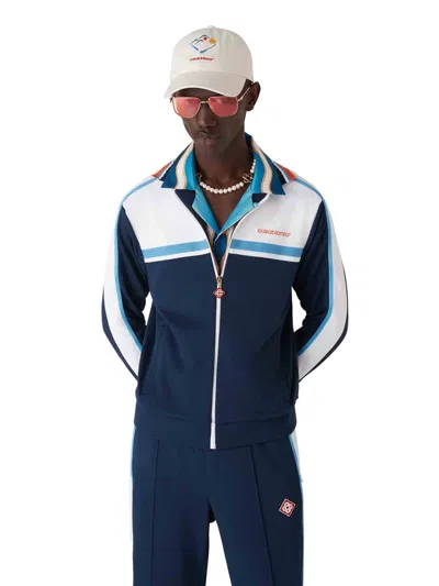 Casablanca Ribbed Collar Side Pockets Track Jacket In Blue