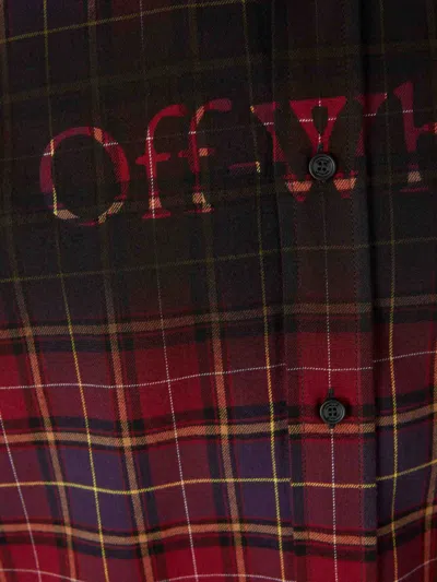 Off-white Bordeaux Shirt With Maxi Logo Lettering On The Front And All-over Check Motif In Wool Man In Red