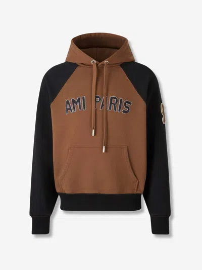 Ami Alexandre Mattiussi Ami Paris Men Cotton Colorblock Hoodie In Brown