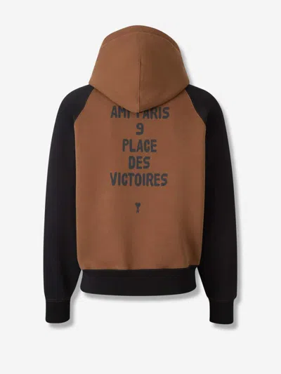 Ami Alexandre Mattiussi Ami Paris Men Cotton Colorblock Hoodie In Brown