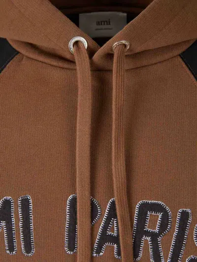 Ami Alexandre Mattiussi Ami Paris Men Cotton Colorblock Hoodie In Brown