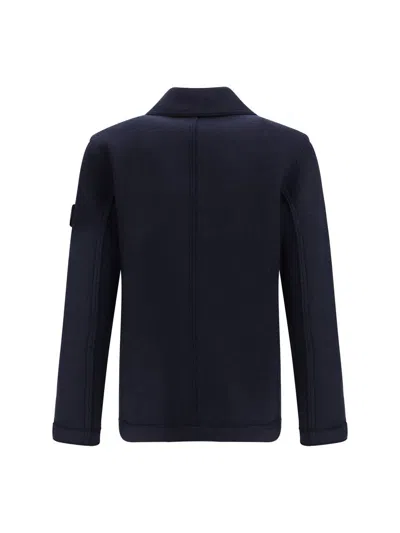 Stone Island Mens Navy Blue Felted Double-breasted Wool Jacket In Blue