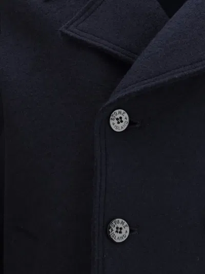 Stone Island Mens Navy Blue Felted Double-breasted Wool Jacket In Blue