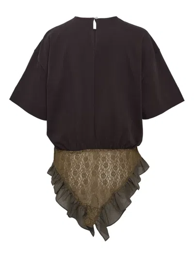Pushbutton Panty Ruffled Top In Brown
