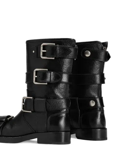 Dolce & Gabbana Leather Boot With Buckles In Black