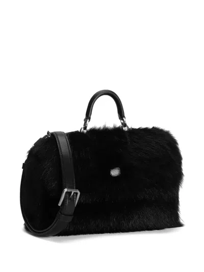 Dolce & Gabbana My Sicily Fur Top-handle Tote Bag In Black