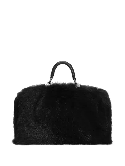 Dolce & Gabbana My Sicily Fur Top-handle Tote Bag In Black
