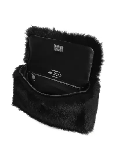 Dolce & Gabbana My Sicily Fur Top-handle Tote Bag In Black
