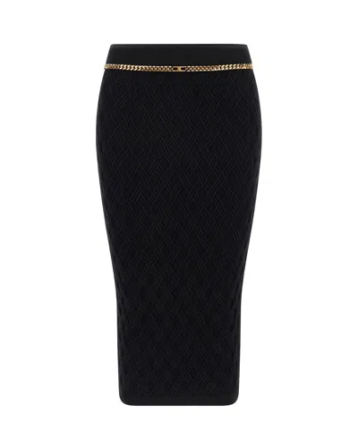 Elisabetta Franchi Black Diamond Knit Skirt With Jewel Detail In Black