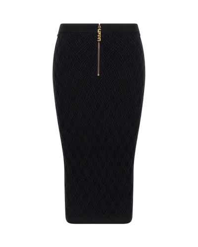 Elisabetta Franchi Black Diamond Knit Skirt With Jewel Detail In Black