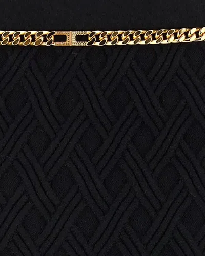 Elisabetta Franchi Black Diamond Knit Skirt With Jewel Detail In Black