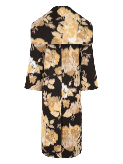 Cult Gaia Floral-print Button Coat In Black