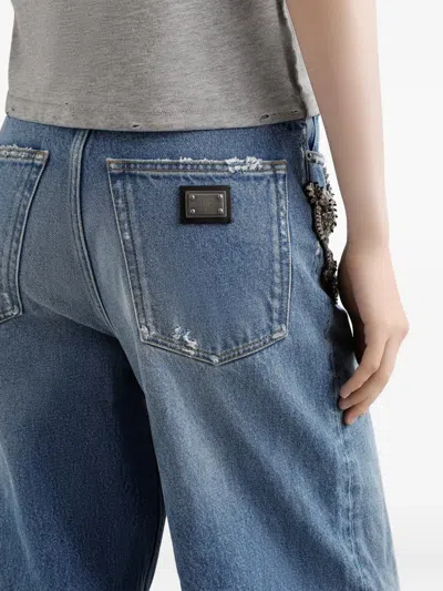 Dolce & Gabbana Embellished Wide-leg Trousers In Blue