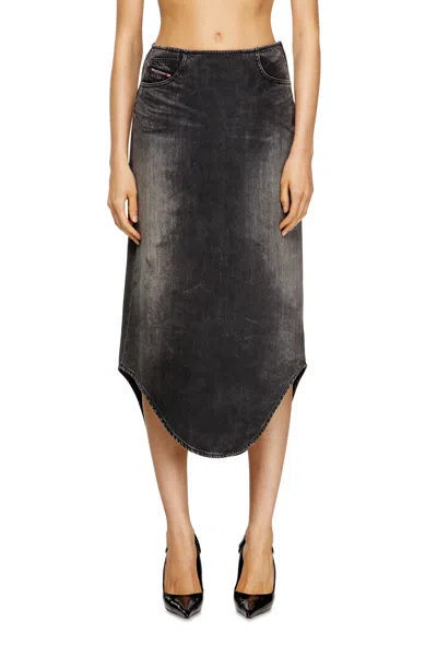 Diesel Denim Midi Skirt With Shadow Effect In Black