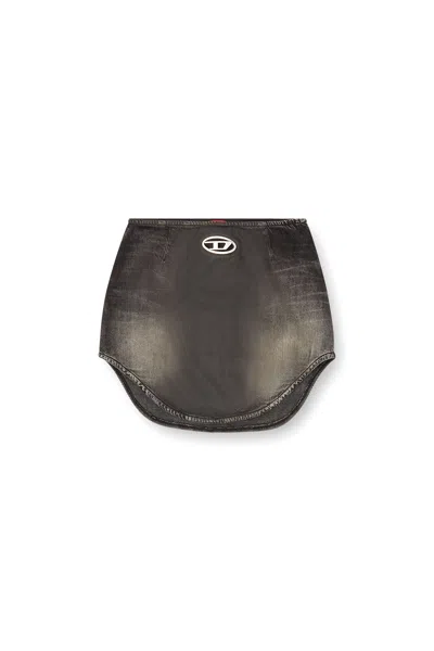 Diesel Denim Mini Skirt With Oval D Logo In Black