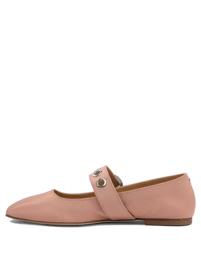 Aeyde Uma Eyelet Grosgrain Coral Ballet Flats In Pink