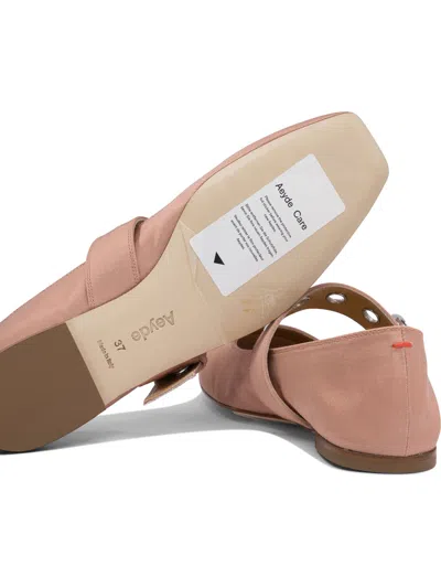 Aeyde Uma Eyelet Grosgrain Coral Ballet Flats In Pink