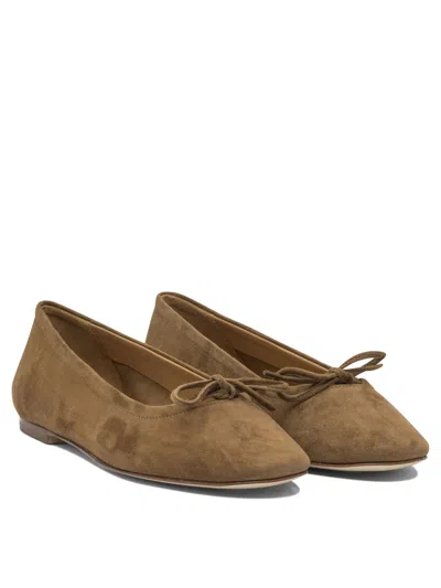 Aeyde Bow Detail Suede Finish Flat Sole Ballerinas In Brown