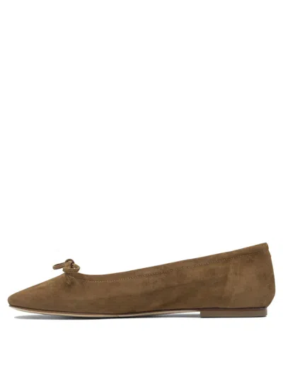 Aeyde Bow Detail Suede Finish Flat Sole Ballerinas In Brown