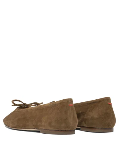 Aeyde Bow Detail Suede Finish Flat Sole Ballerinas In Brown