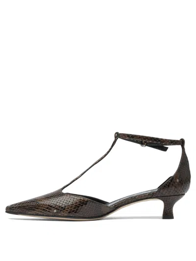 Aeyde Liz Snake Print Calf Leather Moka Shoes In Brown