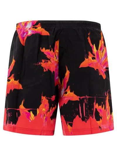 Alexander Mcqueen Lily Print Swim Shorts In Black