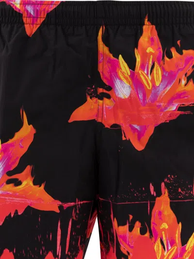 Alexander Mcqueen Lily Print Swim Shorts In Black
