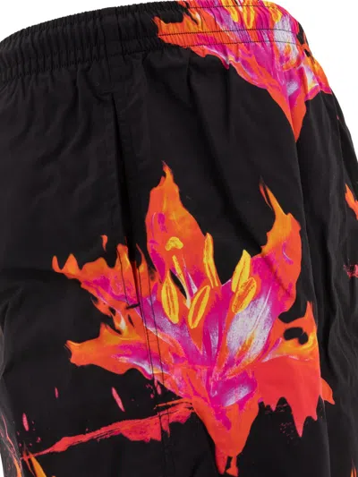Alexander Mcqueen Lily Print Swim Shorts In Black