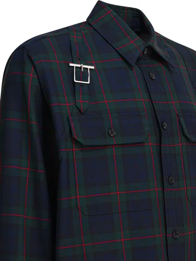 Alexander Mcqueen Classic Tartan Shirt With Metal Buckle Detail And Relaxed Fit In Blue