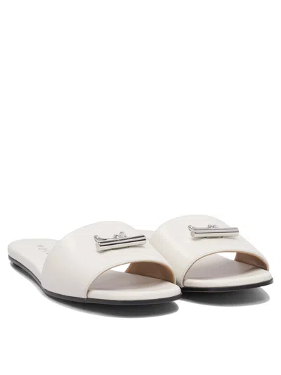 Alexander Mcqueen Leather And Rubber Sandals With Metallic Accent In White
