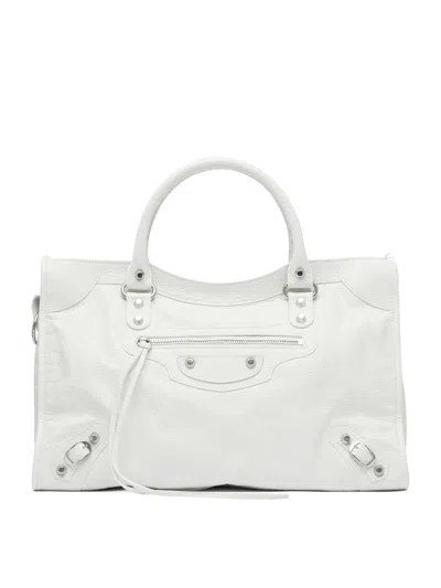 Balenciaga Medium Handbag With Detachable Strap And Studded Accents In White