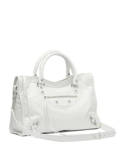 Balenciaga Medium Handbag With Detachable Strap And Studded Accents In White
