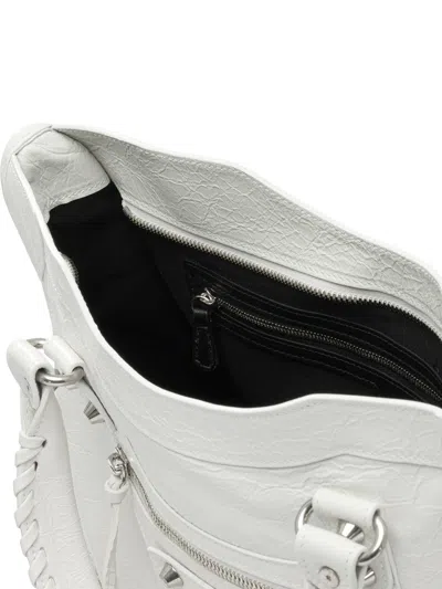Balenciaga Medium Handbag With Detachable Strap And Studded Accents In White